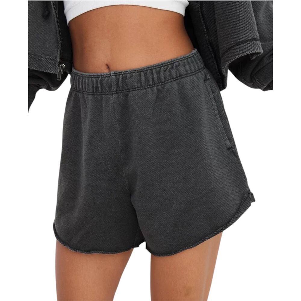 Aerie Washed Black Soft Lounge Shorts Raw Hem Casual Comfy Size XS Clean Girl